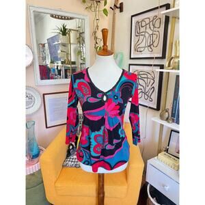 VTG Bisou Bisou Womens‎ Floral Babydoll Stretch Top Sz XS 90s Y2K Boho Friends